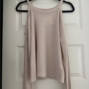 NWT Paper Crane Beige Cold-Shoulder Waffle Knit Sweater